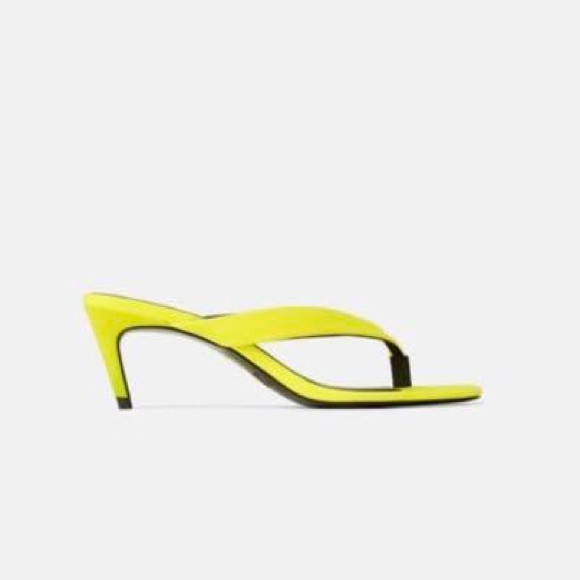 Zara NEON KITTEN HEEL THONG SANDALS Square Toe NEW - Picture 3 of 3
